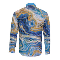 Polynesian Tribal Tattoo Long Sleeve Button Shirt Swirling Ocean Marble Pattern