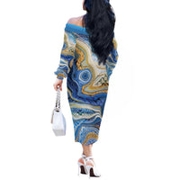 Polynesian Tribal Tattoo Off The Shoulder Long Sleeve Dress Swirling Ocean Marble Pattern LT9 - Polynesian Pride