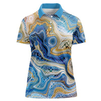Polynesian Tribal Tattoo Women Polo Shirt Swirling Ocean Marble Pattern