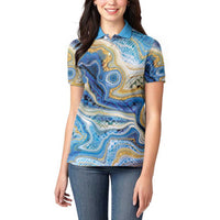 Polynesian Tribal Tattoo Women Polo Shirt Swirling Ocean Marble Pattern