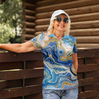 Polynesian Tribal Tattoo Women Polo Shirt Swirling Ocean Marble Pattern