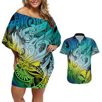 Personalised Aloha King Kamehameha Spirits Couples Matching Off Shoulder Short Dress and Hawaiian Shirt Art Special LT9 Art - Polynesian Pride