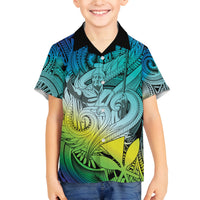 Personalised Aloha King Kamehameha Spirits Family Matching Long Sleeve Bodycon Dress and Hawaiian Shirt Art Special LT9 Son's Shirt Art - Polynesian Pride