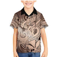 Personalised Aloha King Kamehameha Spirits Family Matching Mermaid Dress and Hawaiian Shirt Beige Special LT9 Son's Shirt Beige - Polynesian Pride