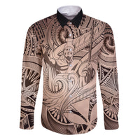 Personalised Aloha King Kamehameha Spirits Family Matching Short Sleeve Bodycon Dress and Hawaiian Shirt Beige Special LT9 Dad's Shirt - Long Sleeve Beige - Polynesian Pride