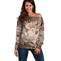 Personalised Aloha King Kamehameha Spirits Off Shoulder Sweater Beige Special LT9 Women Beige - Polynesian Pride