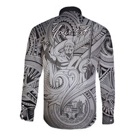 Personalised Aloha King Kamehameha Spirits Long Sleeve Button Shirt Grey Special LT9 - Polynesian Pride