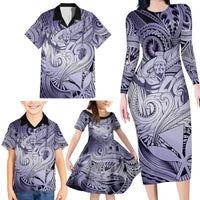 Personalised Aloha King Kamehameha Spirits Family Matching Long Sleeve Bodycon Dress and Hawaiian Shirt Violet Special LT9 - Polynesian Pride