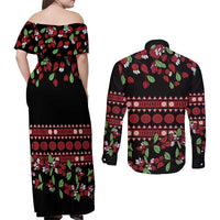 Fiji Masi Bula Tagimoucia Flowers Couples Matching Off Shoulder Maxi Dress and Long Sleeve Button Shirt