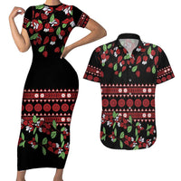 Fiji Masi Bula Tagimoucia Flowers Couples Matching Short Sleeve Bodycon Dress and Hawaiian Shirt