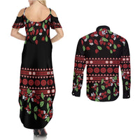 Fiji Masi Bula Tagimoucia Flowers Couples Matching Summer Maxi Dress and Long Sleeve Button Shirt
