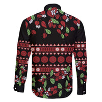 Fiji Masi Bula Tagimoucia Flowers Family Matching Off The Shoulder Long Sleeve Dress and Hawaiian Shirt