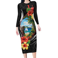 Hafa Adai Guam Family Matching Long Sleeve Bodycon Dress and Hawaiian Shirt Guahan Seal Chamorro Stones Tribal