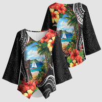 Hafa Adai Guam Kimono Sleeve Blouse Guahan Seal Chamorro Stones Tribal - Polynesian Pride