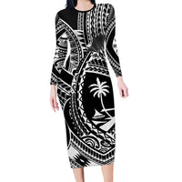 Hafa Adai Guam Inspired Tattoo Family Matching Long Sleeve Bodycon Dress and Hawaiian Shirt