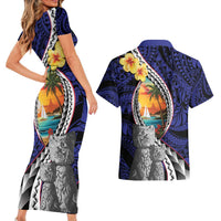 Hafa Adai Guam Seal Latte Stones Artwork Couples Matching Short Sleeve Bodycon Dress and Hawaiian Shirt
