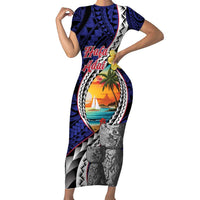 Hafa Adai Guam Seal Latte Stones Artwork Family Matching Short Sleeve Bodycon Dress and Hawaiian Shirt