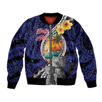 Hafa Adai Guam Seal Latte Stones Artwork Sleeve Zip Bomber Jacket LT9 Unisex Blue - Polynesian Pride