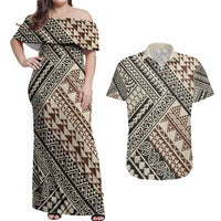 Niho Taniwha Kowhaiwhai Couples Matching Off Shoulder Maxi Dress and Hawaiian Shirt