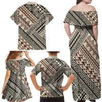 Niho Taniwha Kowhaiwhai Family Matching Off Shoulder Maxi Dress and Hawaiian Shirt