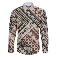 Niho Taniwha Kowhaiwhai Family Matching Short Sleeve Bodycon Dress and Hawaiian Shirt LT9 Dad's Shirt - Long Sleeve Beige - Polynesian Pride