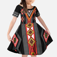 Niho Taniwha Taniko Motif Family Matching Long Sleeve Bodycon Dress and Hawaiian Shirt LT9 Daughter's Dress Red - Polynesian Pride
