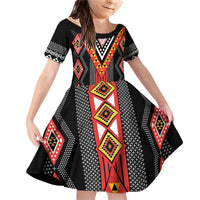 Niho Taniwha Taniko Motif Family Matching Off Shoulder Short Dress and Hawaiian Shirt