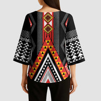 Niho Taniwha Taniko Motif Kimono Sleeve Blouse - Polynesian Pride