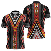 Niho Taniwha Taniko Motif Zipper Polo Shirt - Polynesian Pride