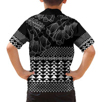 Black Taniko Kowhaiwhai Tukutuku Motif Family Matching Long Sleeve Bodycon Dress and Hawaiian Shirt LT9 - Polynesian Pride
