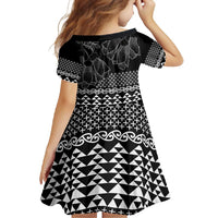 Black Taniko Kowhaiwhai Tukutuku Motif Family Matching Short Sleeve Bodycon Dress and Hawaiian Shirt LT9 - Polynesian Pride