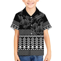 Black Taniko Kowhaiwhai Tukutuku Motif Kid Hawaiian Shirt