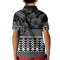 Black Taniko Kowhaiwhai Tukutuku Motif Kid Polo Shirt