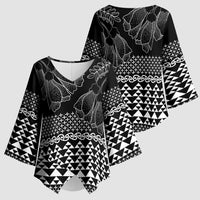 Black Taniko Kowhaiwhai Tukutuku Motif Kimono Sleeve Blouse - Polynesian Pride