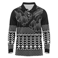 Black Taniko Kowhaiwhai Tukutuku Motif Long Sleeve Polo Shirt
