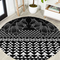 Black Taniko Kowhaiwhai Tukutuku Motif Round Carpet LT9 Black - Polynesian Pride