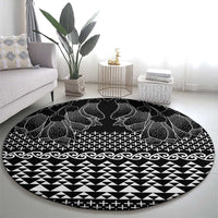 Black Taniko Kowhaiwhai Tukutuku Motif Round Carpet LT9 - Polynesian Pride