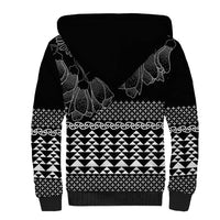 Black Taniko Kowhaiwhai Tukutuku Motif Sherpa Hoodie