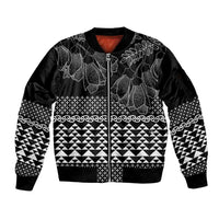 Black Taniko Kowhaiwhai Tukutuku Motif Sleeve Zip Bomber Jacket LT9 Unisex Black - Polynesian Pride