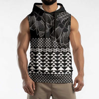 Black Taniko Kowhaiwhai Tukutuku Motif Sleeveless Hoodie - Polynesian Pride