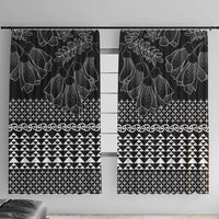 Black Taniko Kowhaiwhai Tukutuku Motif Window Curtain