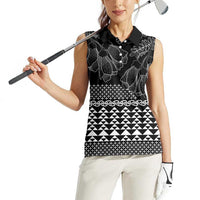 Black Taniko Kowhaiwhai Tukutuku Motif Women Sleeveless Polo Shirt