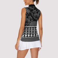 Black Taniko Kowhaiwhai Tukutuku Motif Women Sleeveless Polo Shirt
