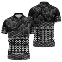Black Taniko Kowhaiwhai Tukutuku Motif Zipper Polo Shirt - Polynesian Pride