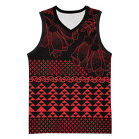 Red Taniko Kowhaiwhai Tukutuku Motif Basketball Jersey - Polynesian Pride