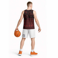 Red Taniko Kowhaiwhai Tukutuku Motif Basketball Jersey - Polynesian Pride