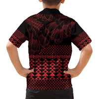 Red Taniko Kowhaiwhai Tukutuku Motif Family Matching Long Sleeve Bodycon Dress and Hawaiian Shirt LT9 - Polynesian Pride