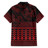 Red Taniko Kowhaiwhai Tukutuku Motif Family Matching Off Shoulder Short Dress and Hawaiian Shirt