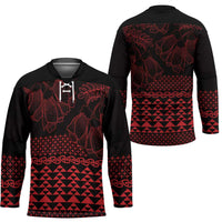 Red Taniko Kowhaiwhai Tukutuku Motif Hockey Jersey - Polynesian Pride