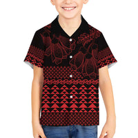 Red Taniko Kowhaiwhai Tukutuku Motif Kid Hawaiian Shirt